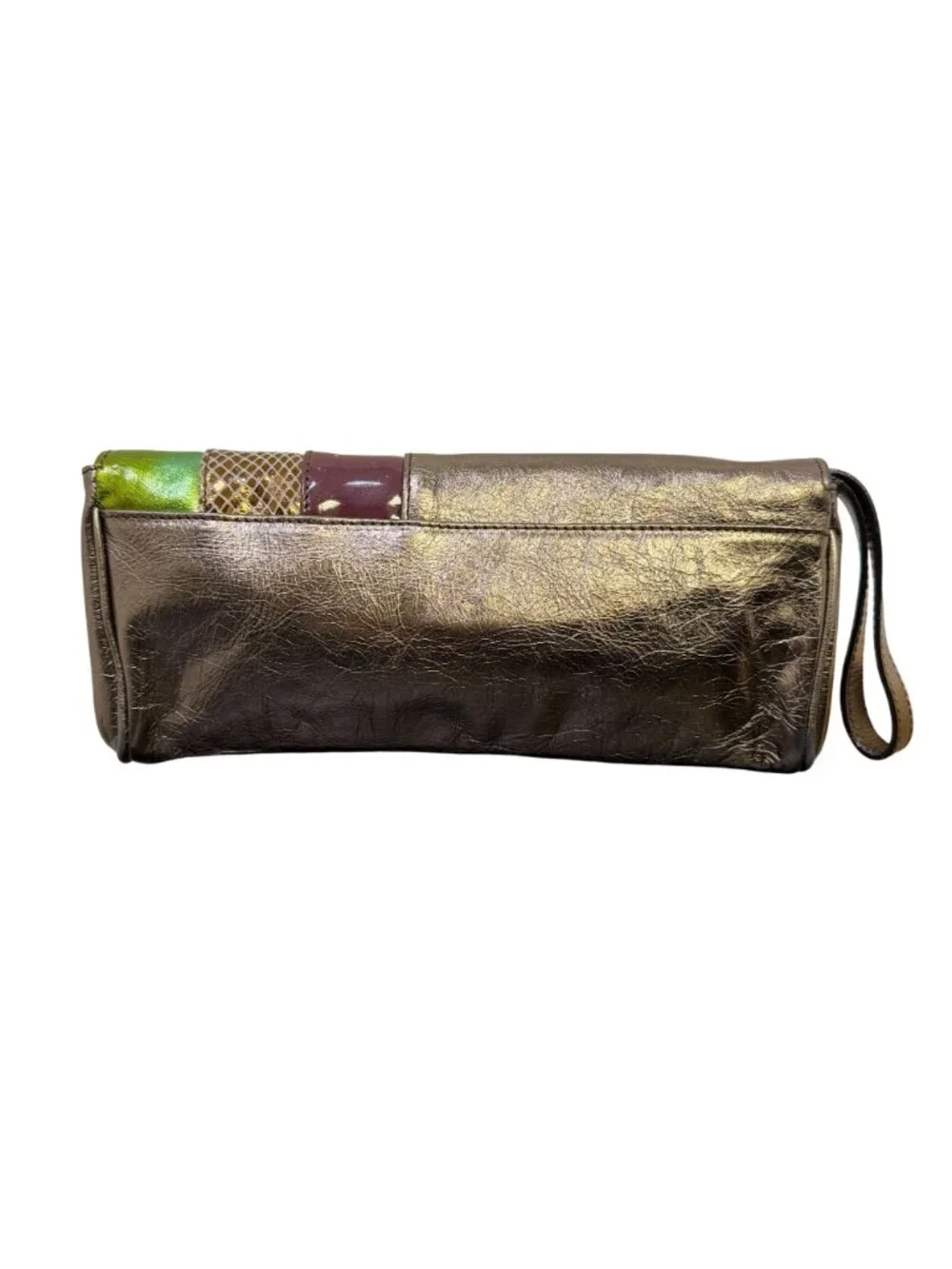 Doncaster Metallic Bronze Multi-Color Leather Wristlet Clutch Made In Italy